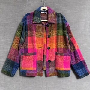 Avoca Jacket 16 XL Pink Purple Plaid Cotton Wool Chenille Ireland Handweavers